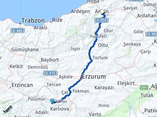 Bingöl Yedisu Artvin Arası Kaç Km - Yol Haritası