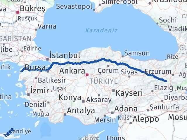 Bingöl Yedisu Çanakkale Arası Kaç Km - Yol Haritası