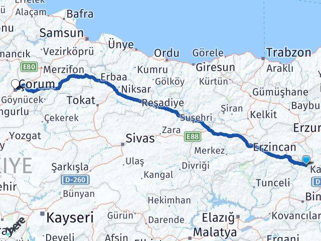 Bingöl Yedisu Çorum Arası Kaç Km - Yol Haritası