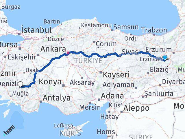 Bingöl Yedisu Denizli Arası Kaç Km - Yol Haritası