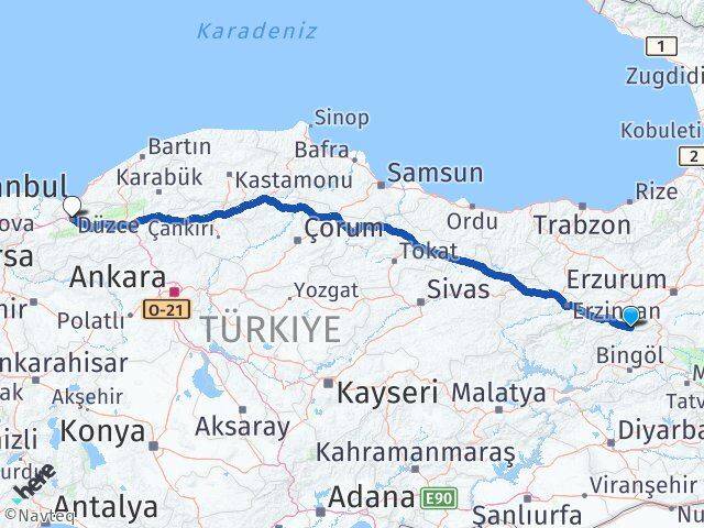 Bingöl Yedisu Düzce Arası Kaç Km - Yol Haritası