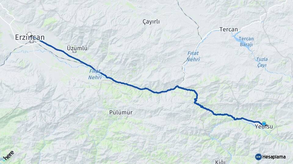 Bingöl Yedisu Erzincan Arası Kaç Km - Yol Haritası