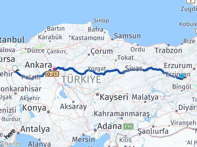 Bingöl Yedisu Eskişehir Arası Kaç Km - Yol Haritası