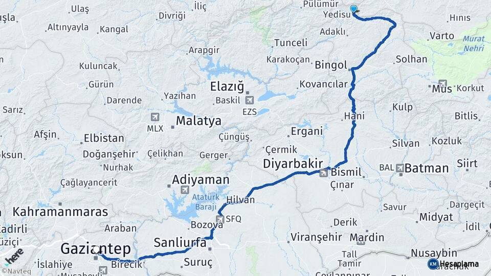 Bingöl Yedisu Gaziantep Arası Kaç Km - Yol Haritası