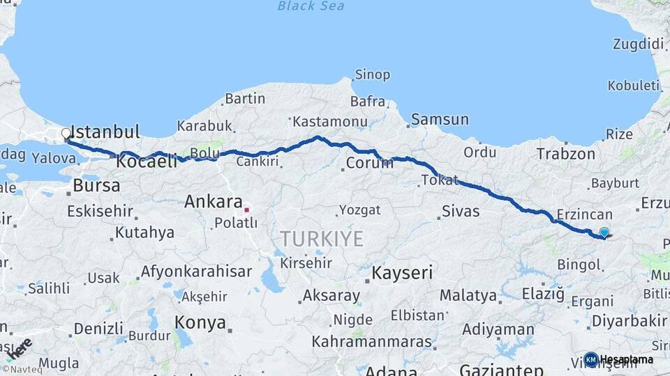 Bingöl Yedisu İstanbul Arası Kaç Km - Yol Haritası