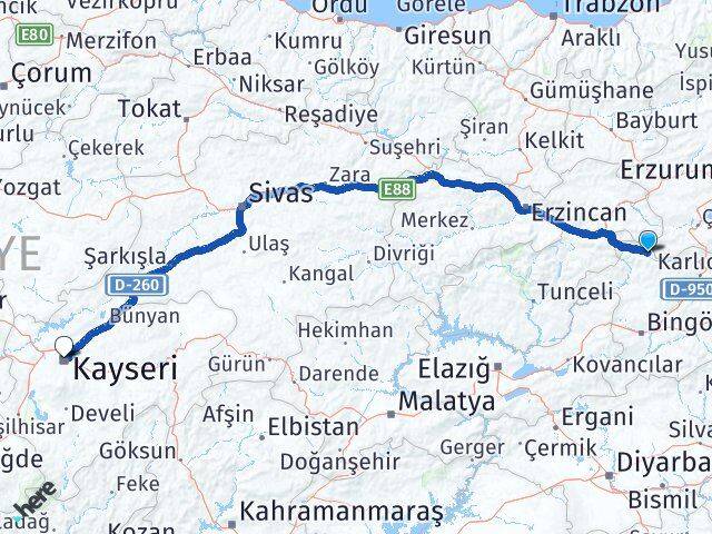 Bingöl Yedisu Kayseri Arası Kaç Km - Yol Haritası