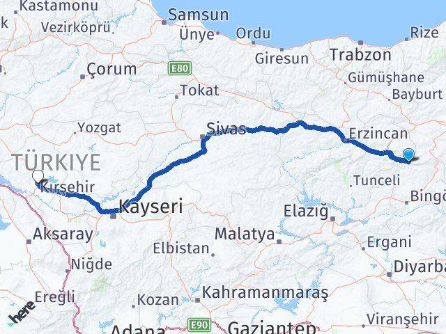 Bingöl Yedisu Kırşehir Arası Kaç Km - Yol Haritası
