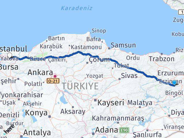 Bingöl Yedisu Kocaeli Arası Kaç Km - Yol Haritası