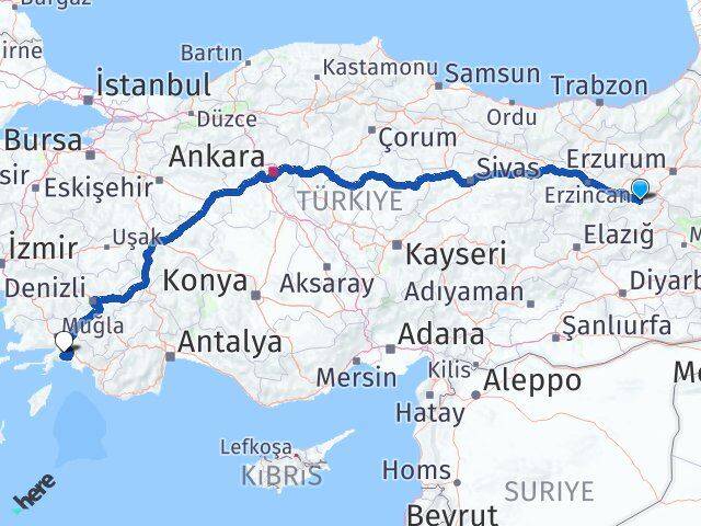 Bingöl Yedisu Muğla Arası Kaç Km - Yol Haritası