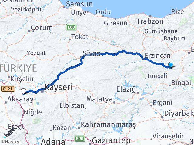 Bingöl Yedisu Nevşehir Arası Kaç Km - Yol Haritası