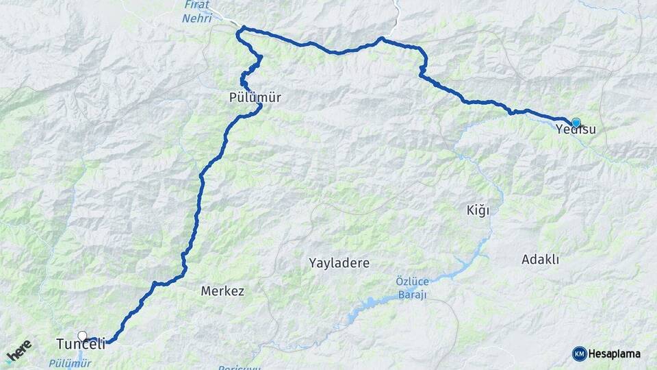 Bingöl Yedisu Tunceli Arası Kaç Km - Yol Haritası