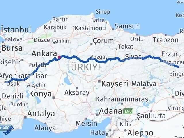 Bingöl Yedisu Uşak Arası Kaç Km - Yol Haritası