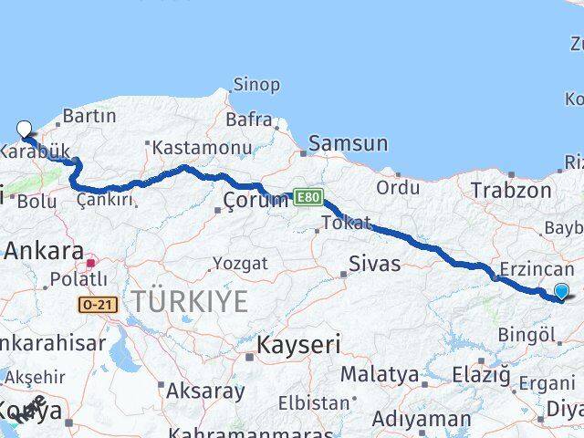 Bingöl Yedisu Zonguldak Arası Kaç Km - Yol Haritası