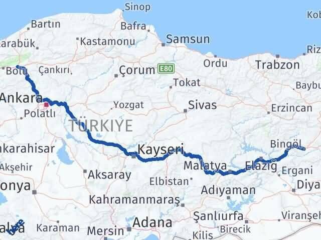 Bingöl Yeniçağa Bolu Arası Kaç Km - Yol Haritası