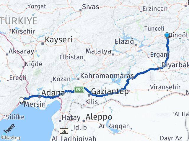 Bingöl Yenişehir Mersin Arası Kaç Km - Yol Haritası