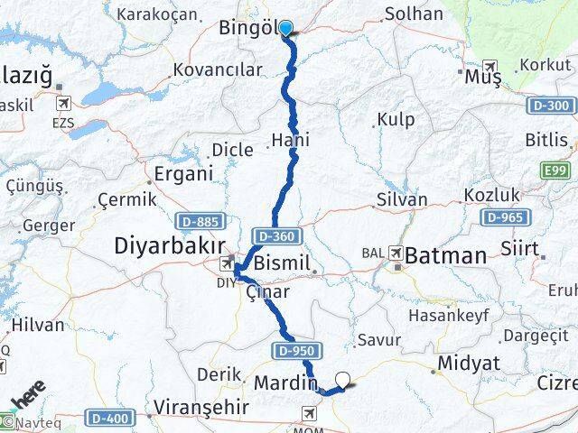 Bingöl Yeşilli Mardin Arası Kaç Km - Yol Haritası
