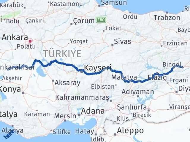 Bingöl Yunak Konya Arası Kaç Km - Yol Haritası