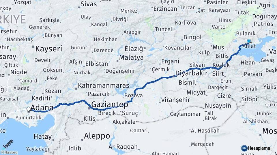 Bitlis Adilcevaz Adana Arası Kaç Km - Yol Haritası