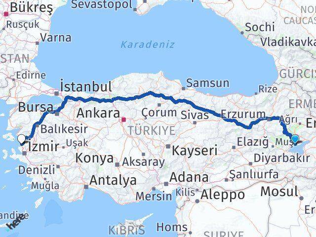 Bitlis Adilcevaz Aliağa İzmir Arası Kaç Km - Yol Haritası