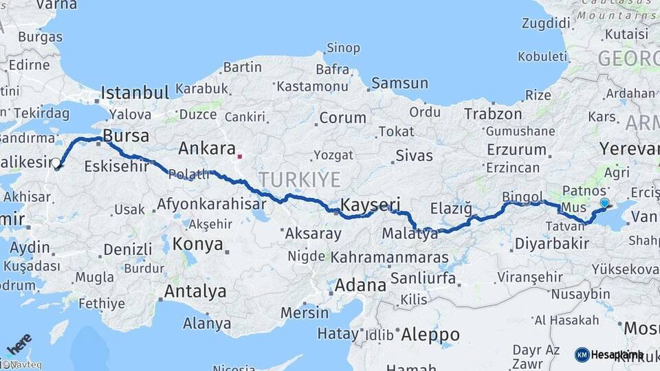Bitlis Adilcevaz Balıkesir Arası Kaç Km - Yol Haritası