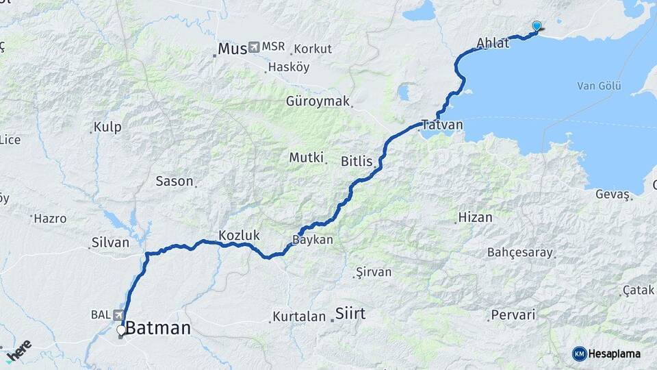 Bitlis Adilcevaz Batman Arası Kaç Km - Yol Haritası