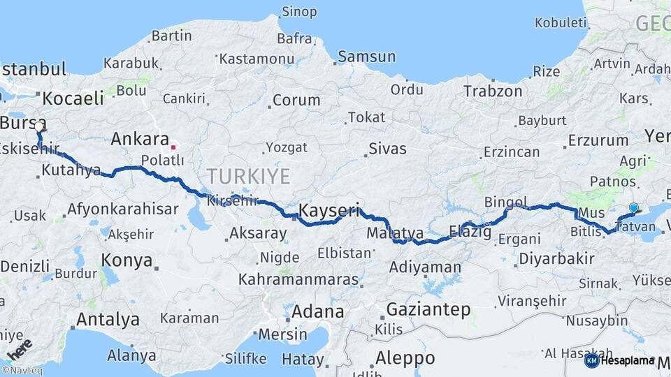 Bitlis Adilcevaz Bilecik Arası Kaç Km - Yol Haritası