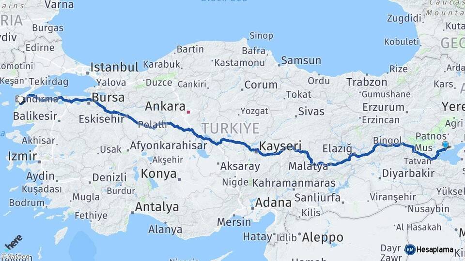 Bitlis Adilcevaz Çanakkale Arası Kaç Km - Yol Haritası