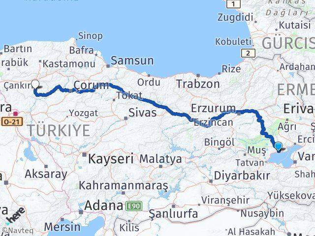 Bitlis Adilcevaz Çankırı Arası Kaç Km - Yol Haritası