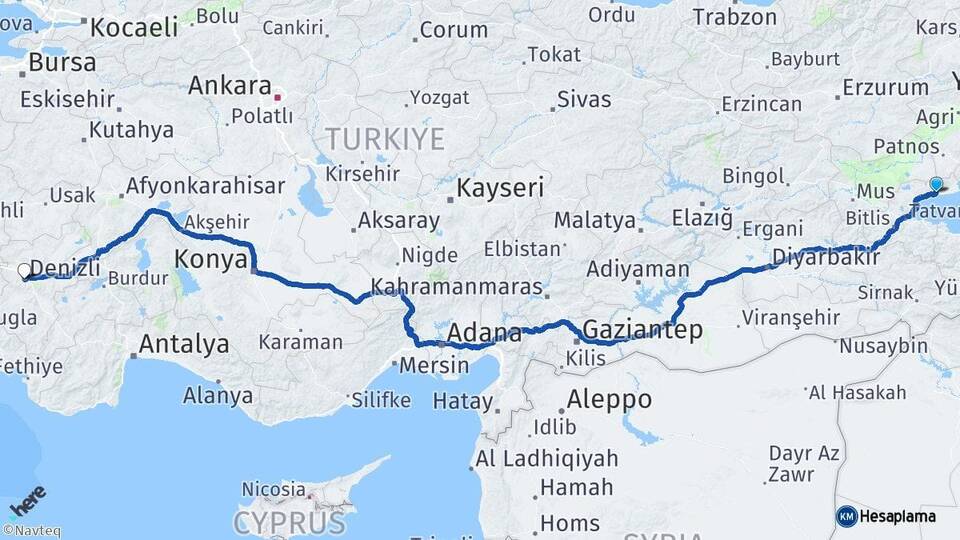 Bitlis Adilcevaz Denizli Arası Kaç Km - Yol Haritası
