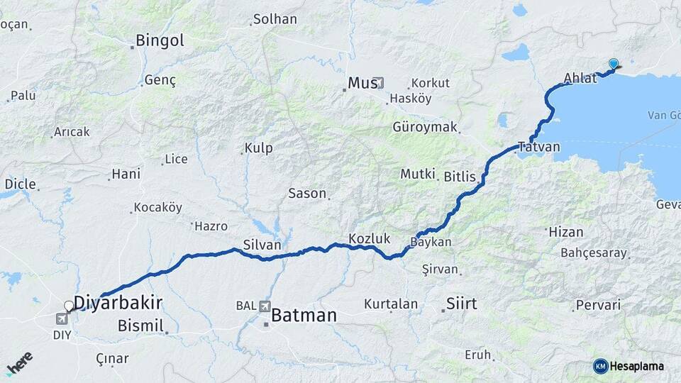 Bitlis Adilcevaz Diyarbakır Arası Kaç Km - Yol Haritası