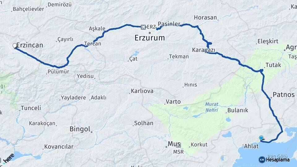 Bitlis Adilcevaz Erzincan Arası Kaç Km - Yol Haritası