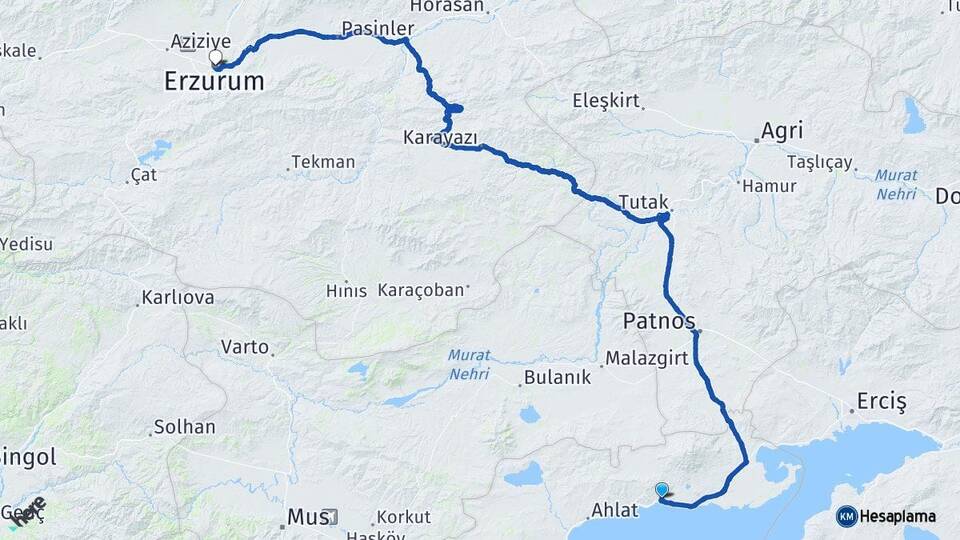 Bitlis Adilcevaz Erzurum Arası Kaç Km - Yol Haritası