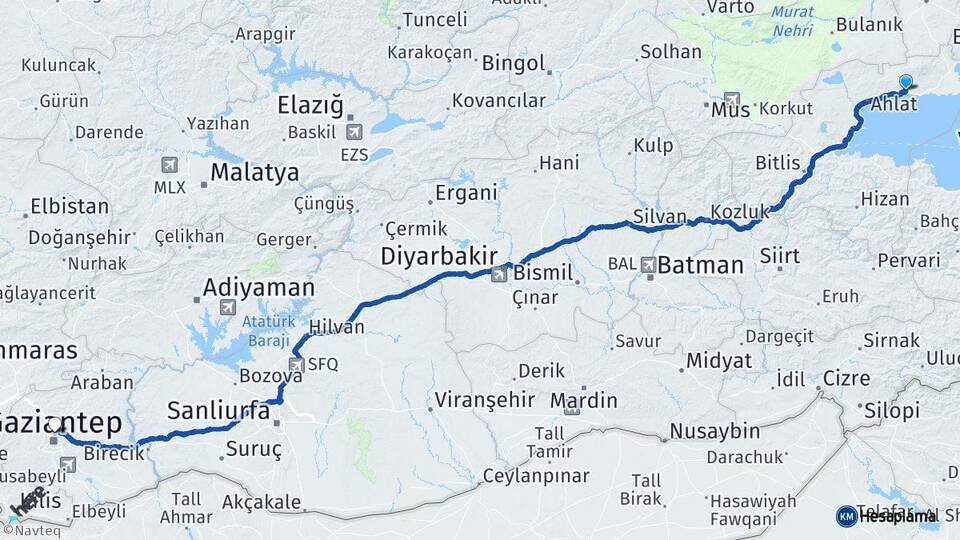 Bitlis Adilcevaz Gaziantep Arası Kaç Km - Yol Haritası