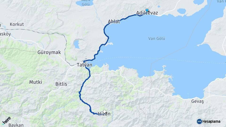 Bitlis Adilcevaz Hizan Arası Kaç Km - Yol Haritası