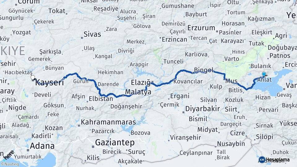 Bitlis Adilcevaz Kayseri Arası Kaç Km - Yol Haritası