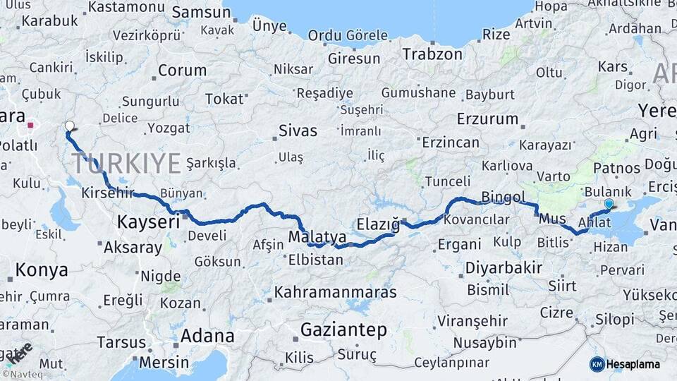 Bitlis Adilcevaz Kırıkkale Arası Kaç Km - Yol Haritası