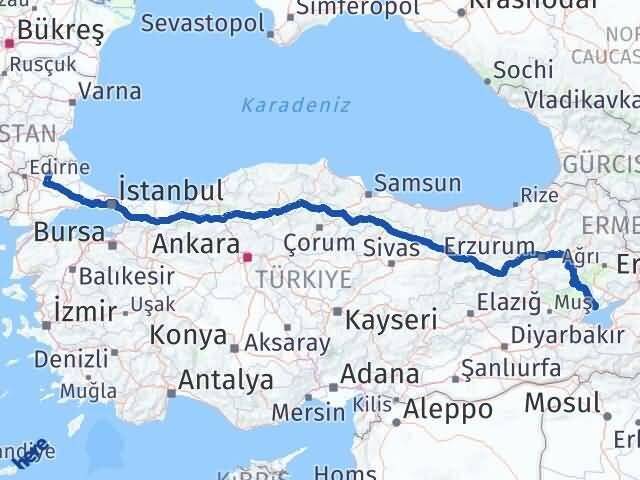 Bitlis Adilcevaz Kırklareli Arası Kaç Km - Yol Haritası
