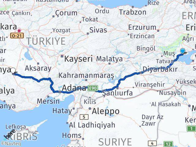 Bitlis Adilcevaz Konya Arası Kaç Km - Yol Haritası