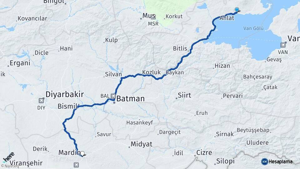 Bitlis Adilcevaz Mardin Arası Kaç Km - Yol Haritası