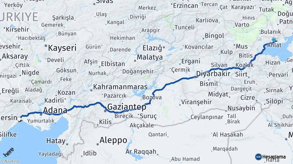 Bitlis Adilcevaz Mersin Arası Kaç Km - Yol Haritası