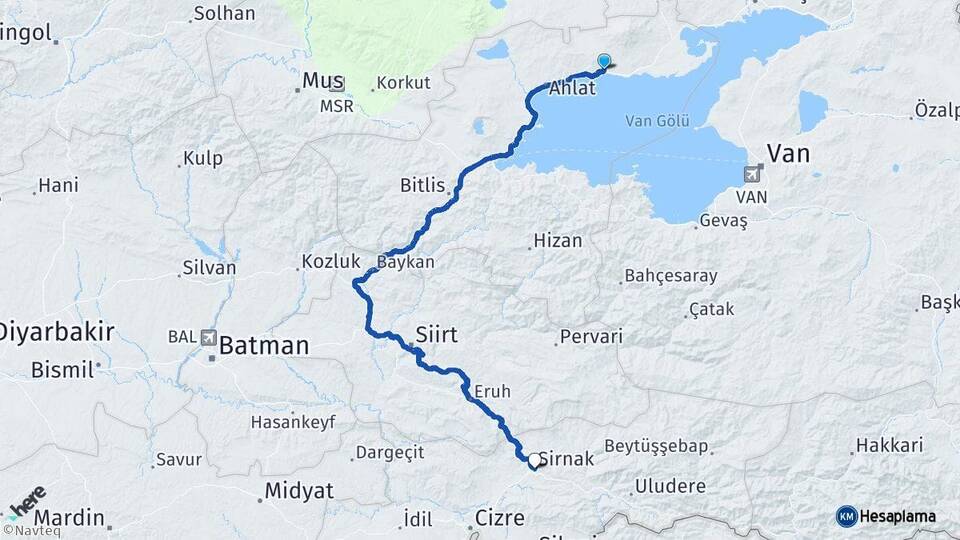 Bitlis Adilcevaz Şırnak Arası Kaç Km - Yol Haritası