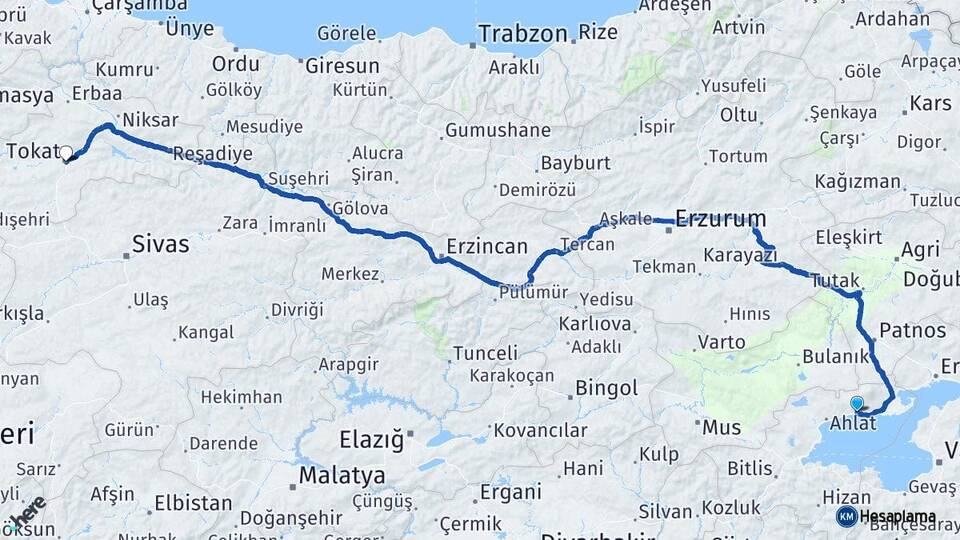 Bitlis Adilcevaz Tokat Arası Kaç Km - Yol Haritası