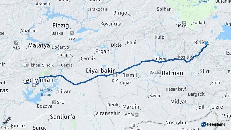 Bitlis Adıyaman Arası Kaç Km - Yol Haritası