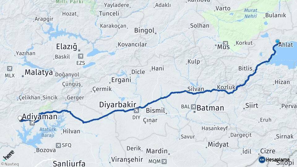 Bitlis Ahlat Adıyaman Arası Kaç Km - Yol Haritası