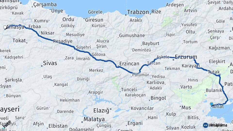 Bitlis Ahlat Amasya Arası Kaç Km - Yol Haritası