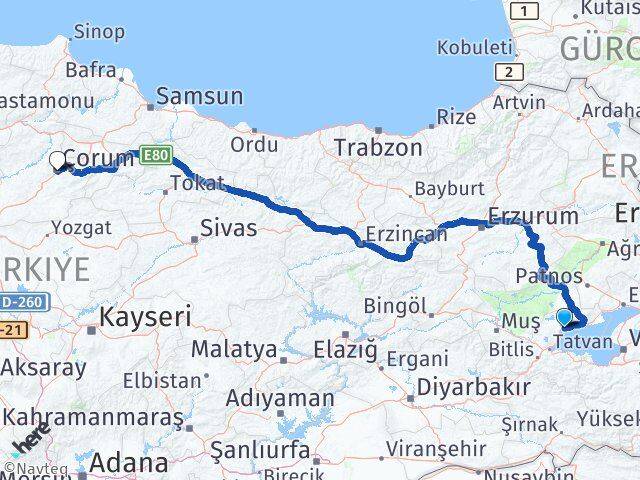 Bitlis Ahlat Çorum Arası Kaç Km - Yol Haritası