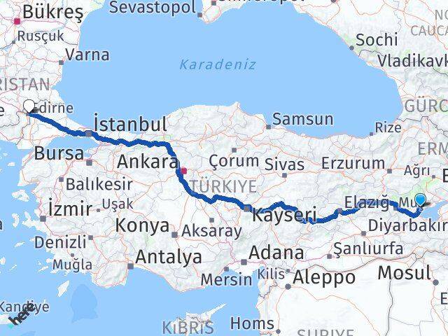 Bitlis Ahlat Edirne Arası Kaç Km - Yol Haritası