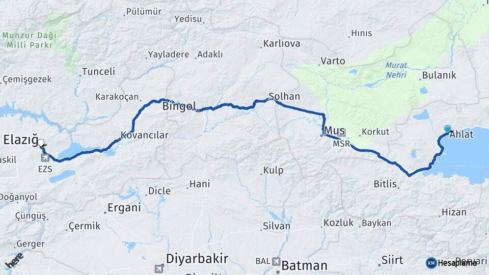 Bitlis Ahlat Elazığ Arası Kaç Km - Yol Haritası