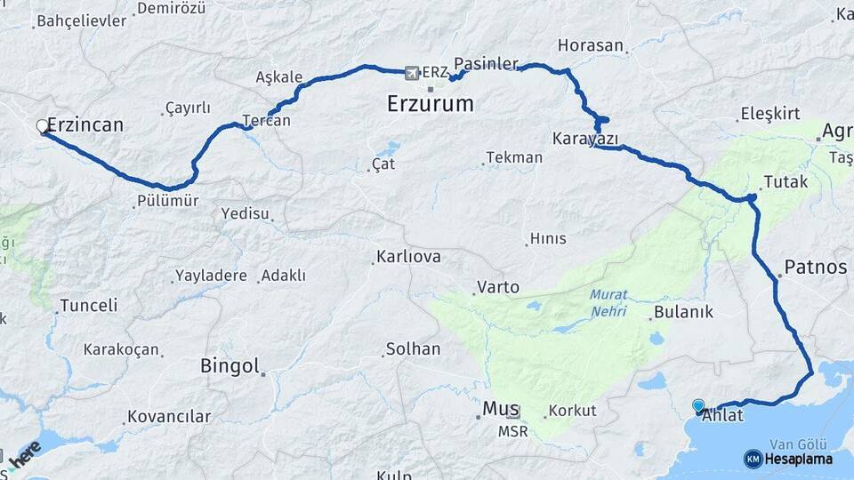 Bitlis Ahlat Erzincan Arası Kaç Km - Yol Haritası