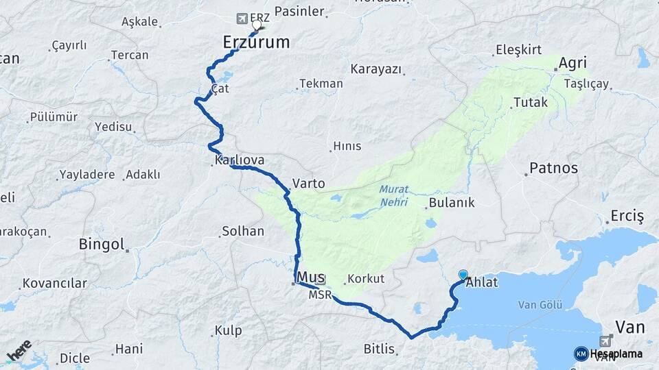 Bitlis Ahlat Erzurum Arası Kaç Km - Yol Haritası